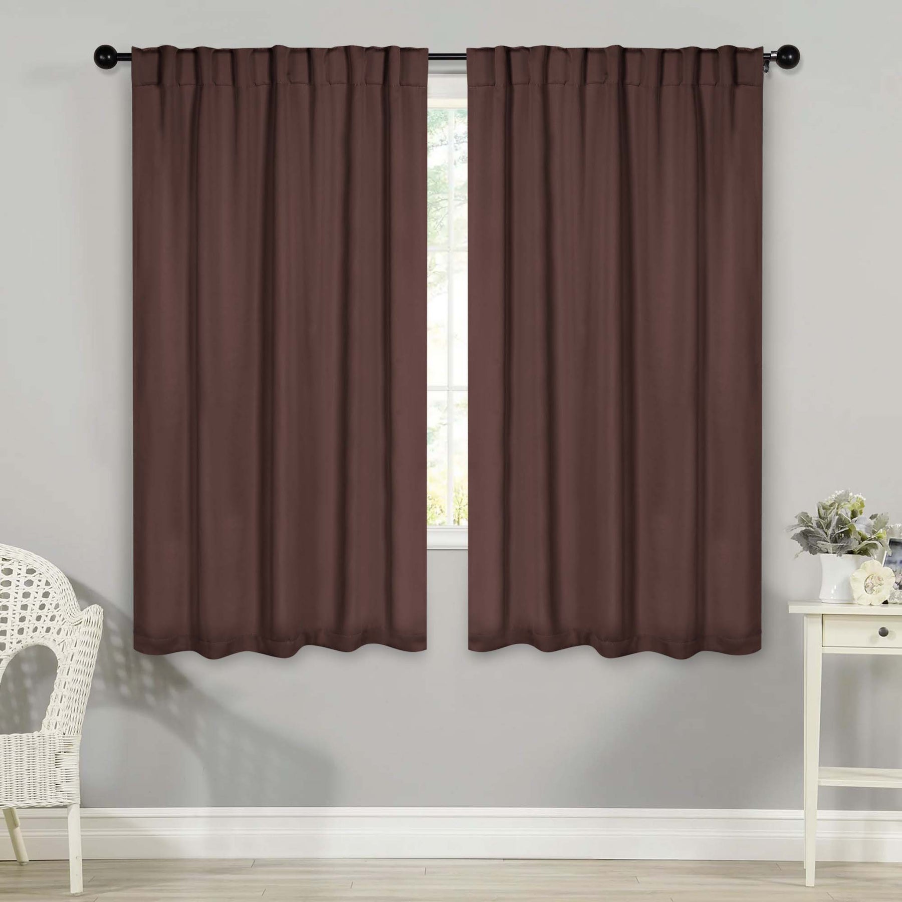 Classic Modern Rod Pocket Solid Blackout Curtain Set - Cappuccino