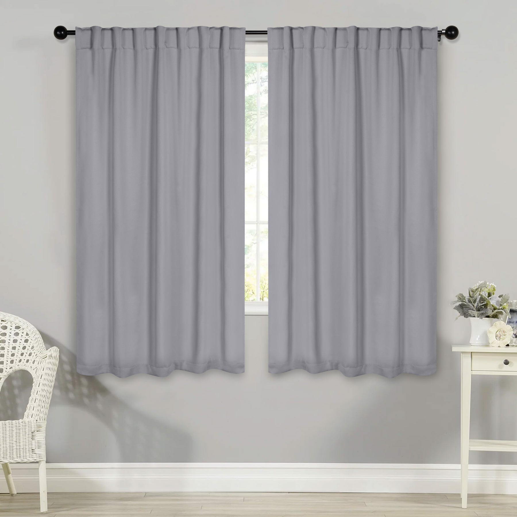 Classic Modern Rod Pocket Solid Blackout Curtain Set - Silver