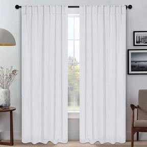 Classic Modern Rod Pocket Solid Blackout Curtain Set - Snow White