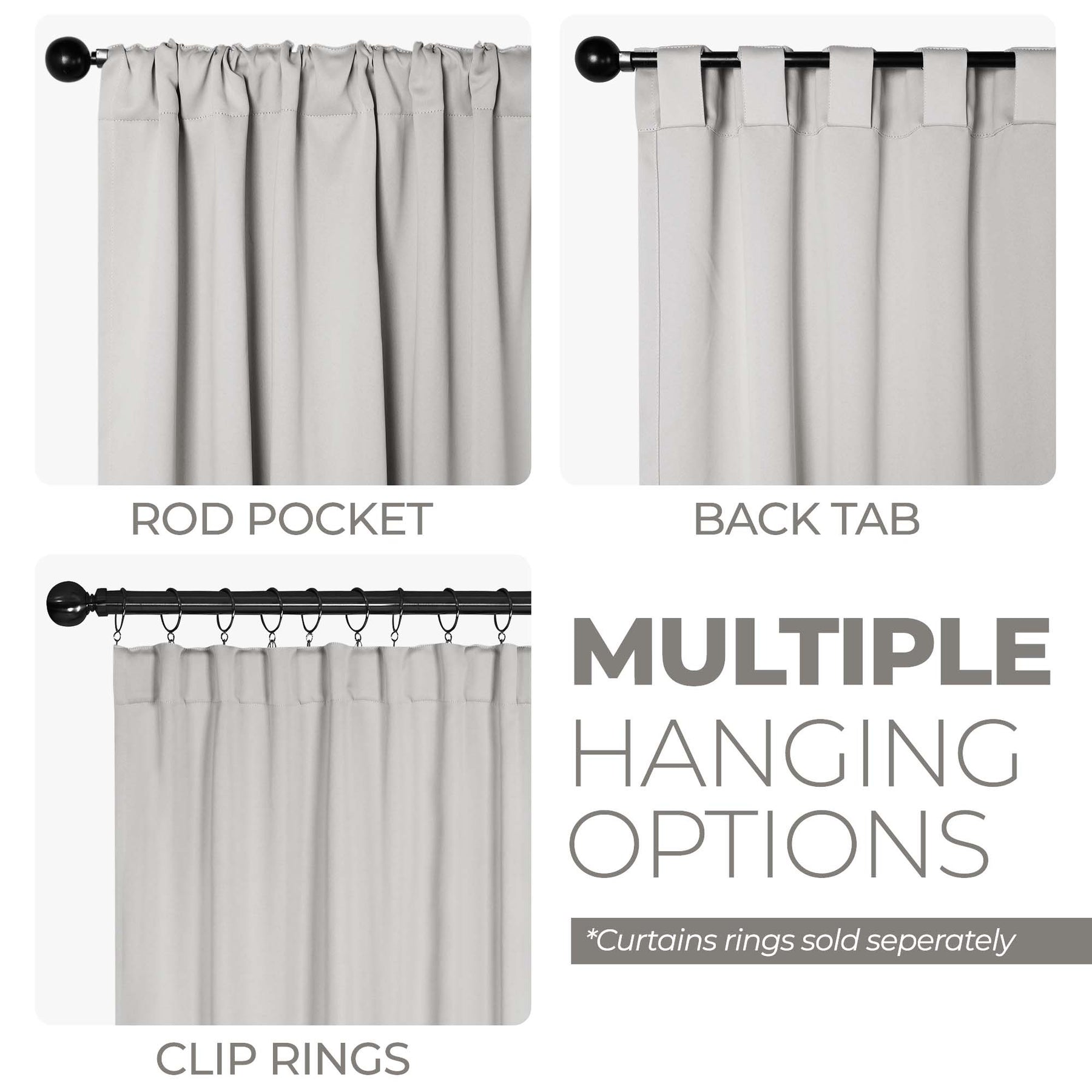 Classic Modern Rod Pocket Solid Blackout Curtain Set - Chrome