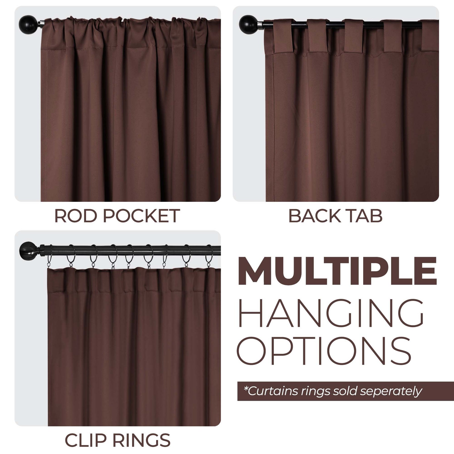 Classic Modern Rod Pocket Solid Blackout Curtain Set - Cappuccino