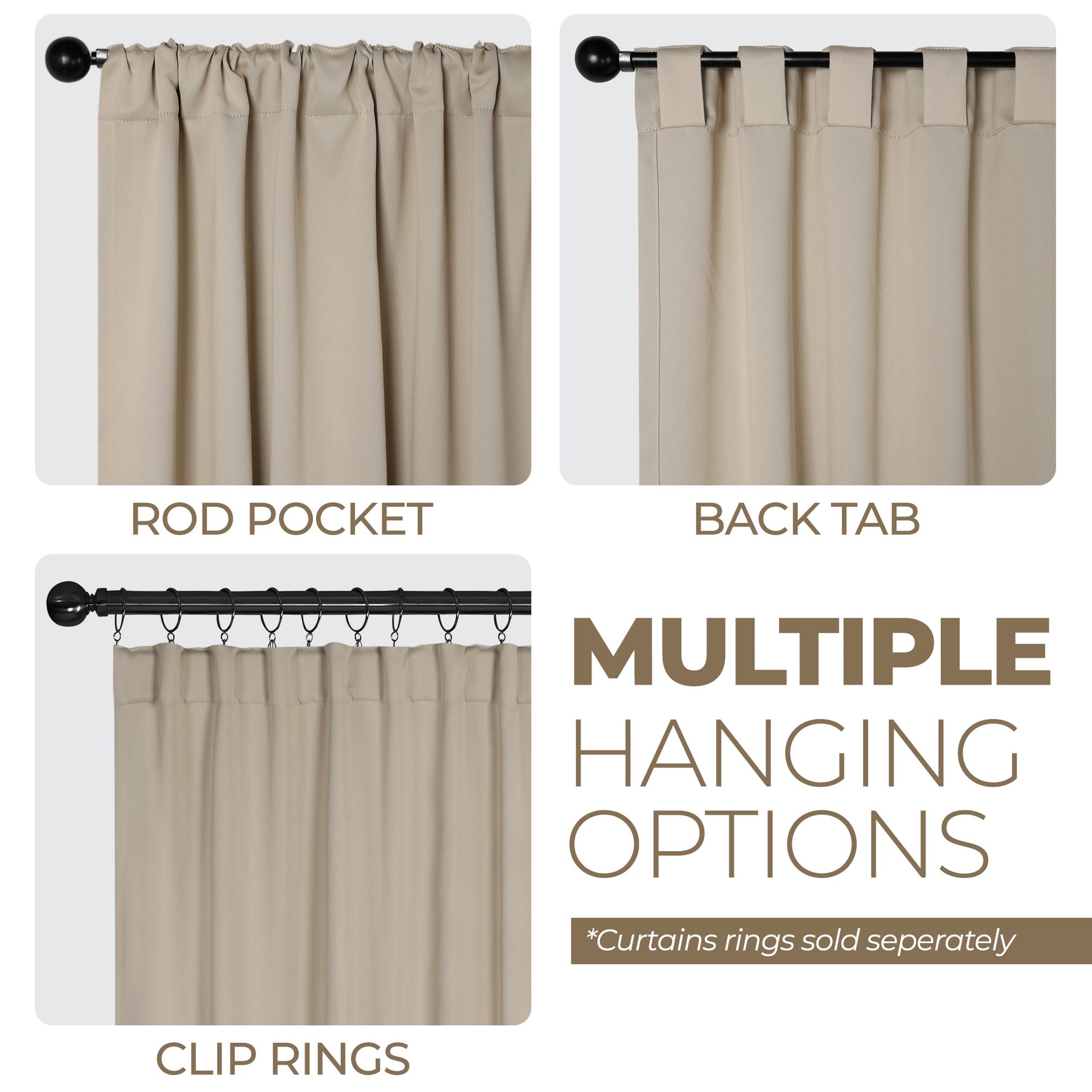 Classic Modern Rod Pocket Solid Blackout Curtain Set - Ivory