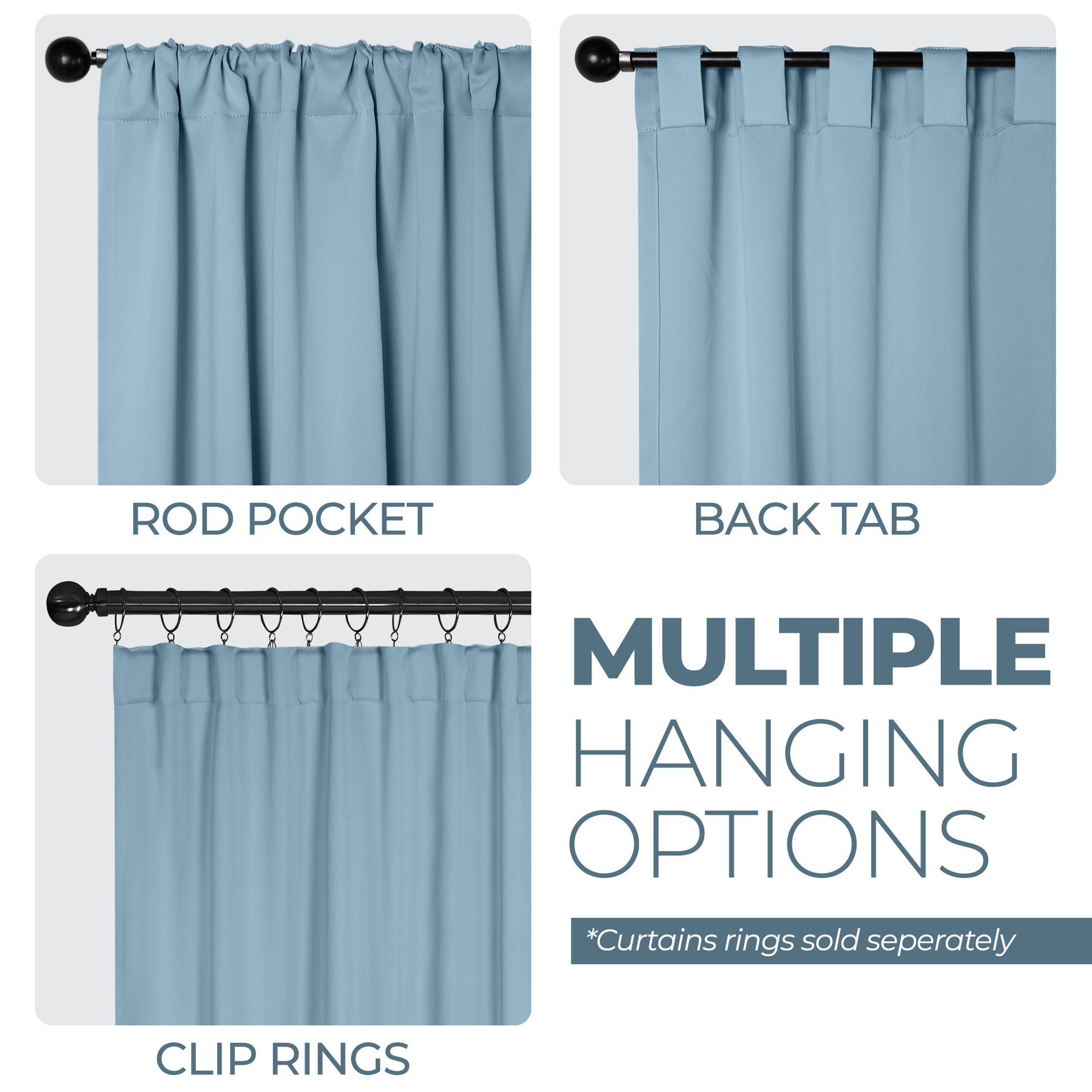 Classic Modern Rod Pocket Solid Blackout Curtain Set - Light Blue