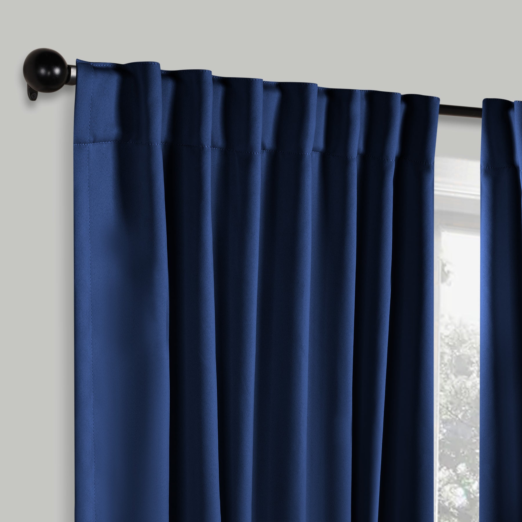 Classic Modern Rod Pocket Solid Blackout Curtain Set - Navy Blue