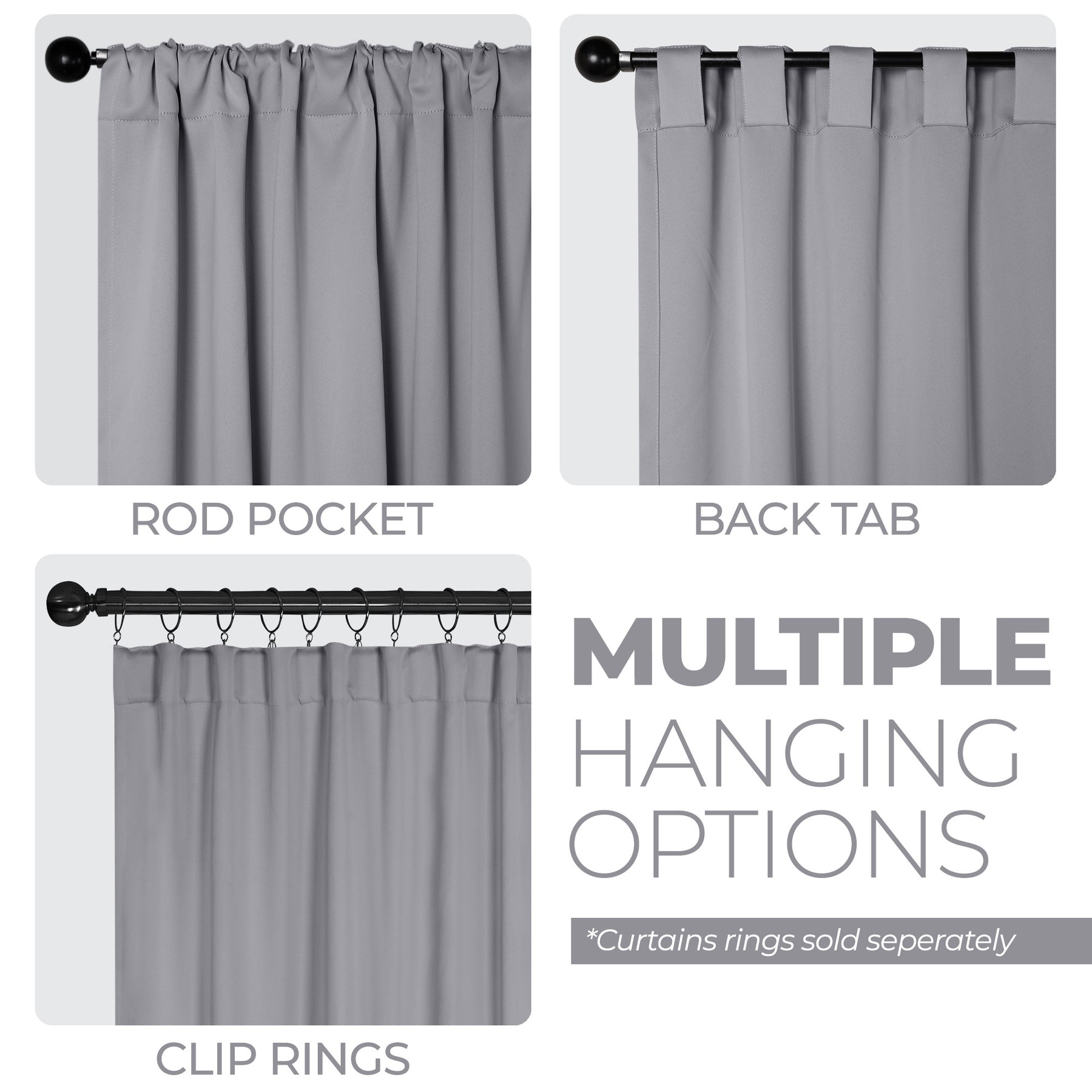 Classic Modern Rod Pocket Solid Blackout Curtain Set - Silver