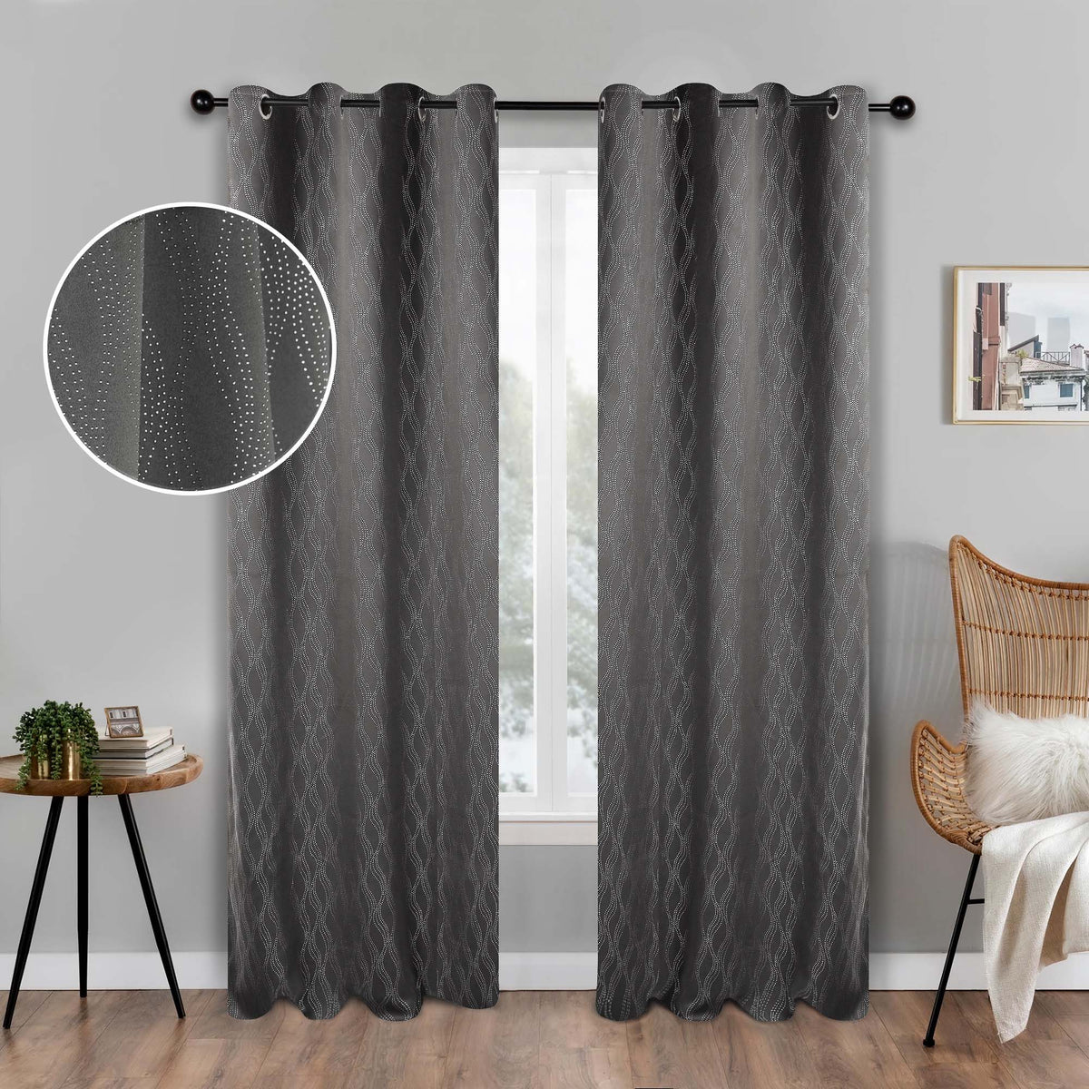 Zuri Textured Blackout Curtain Panels - Charcoal