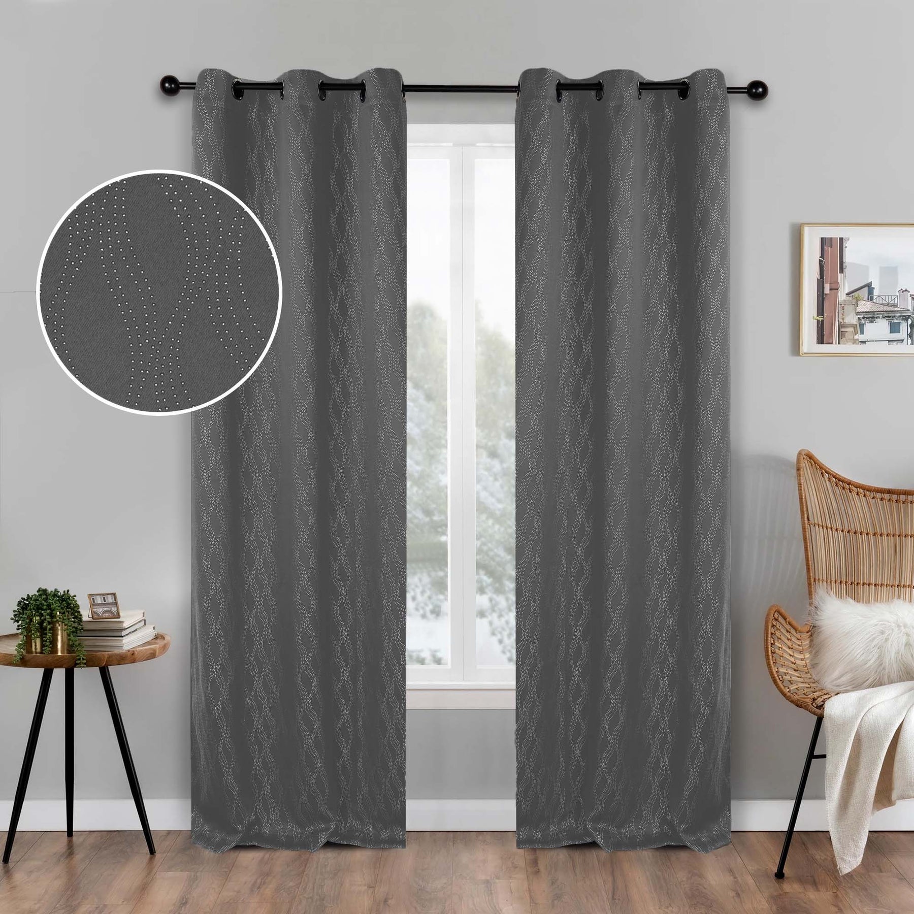 Zuri Textured Blackout Curtain Panels - Charcoal