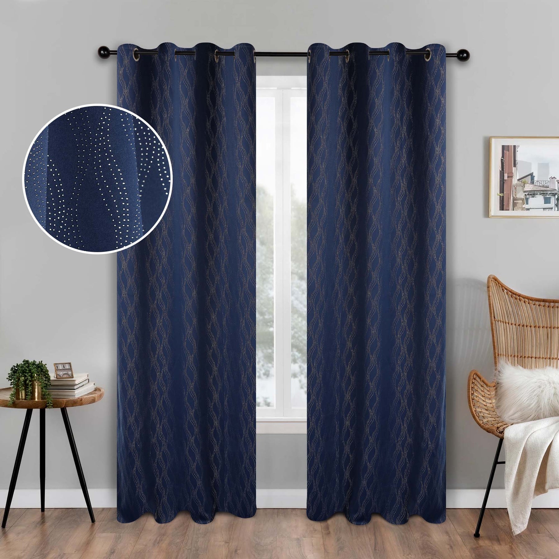 Zuri Textured Blackout Curtain Panels - Navy Blue
