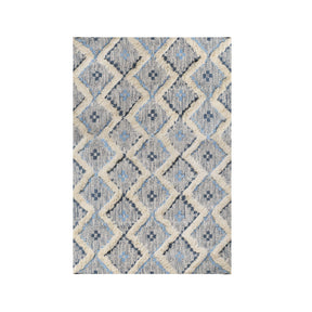 Superior Indoor Area Rug Collection Geometric Design with Cotton-Latex Backing - StoneBlue-MidnightBlue