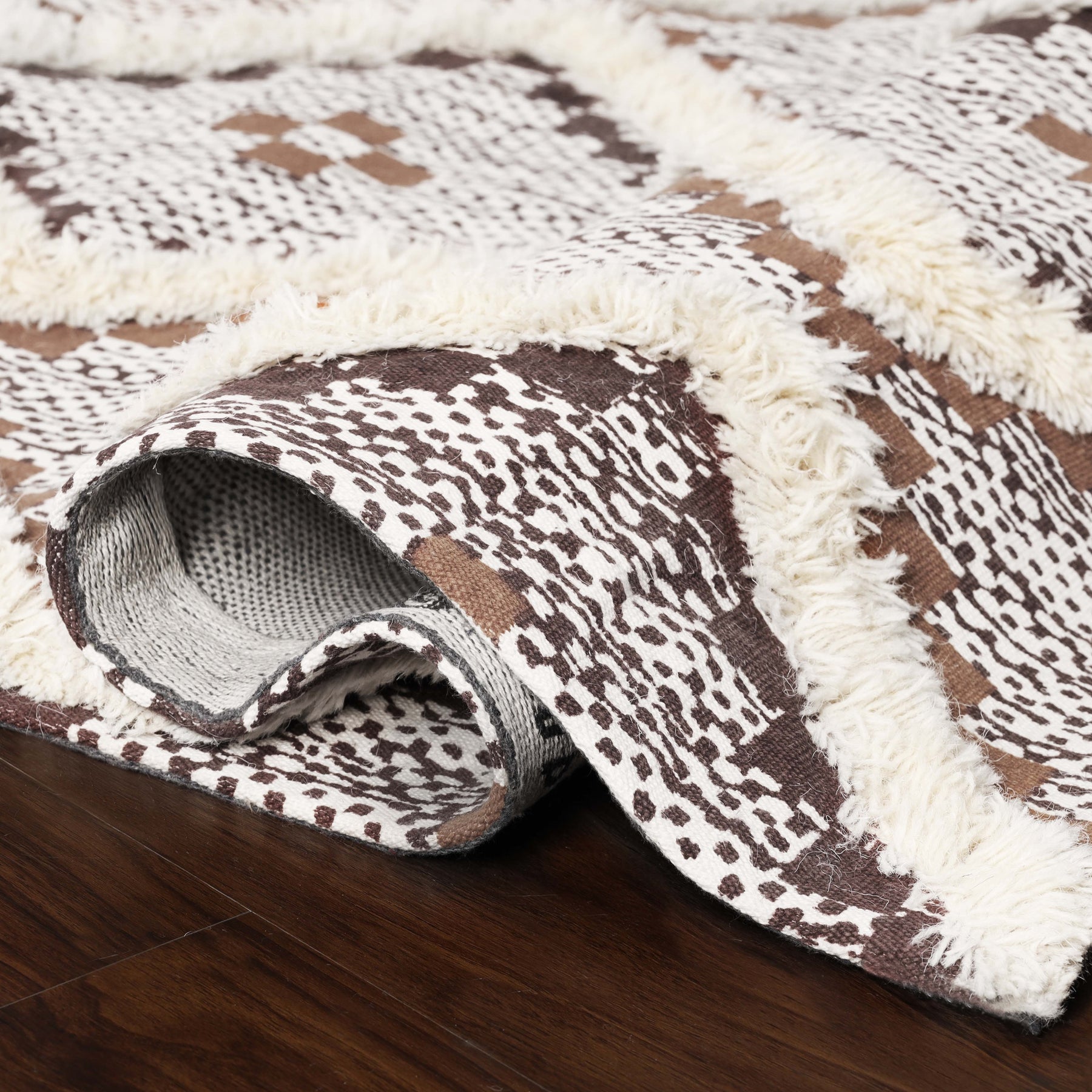 Superior Indoor Area Rug Collection Geometric Design with Cotton-Latex Backing -  Tan-Chocolate