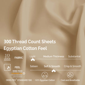 Egyptian Cotton 300 Thread Count Solid Deep Pocket Sheet Set - Tan
