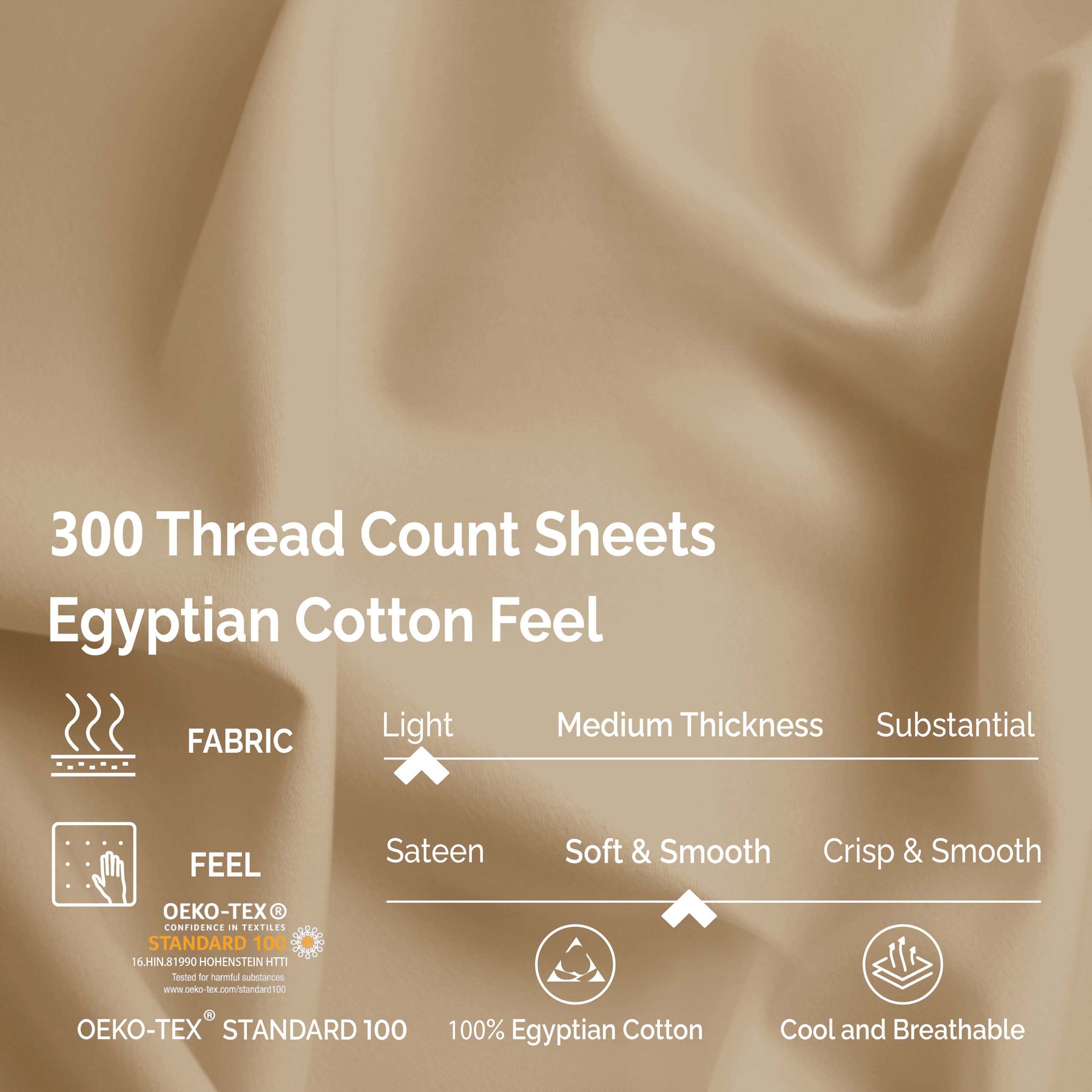 Superior Egyptian Cotton 300 Thread Count Solid Deep Pocket Bed Sheet Set - Tan