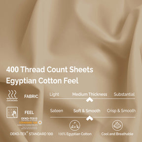 Superior 400 Thread Count Solid 100% Egyptian Cotton Deep Pocket Sheet Set - Tan