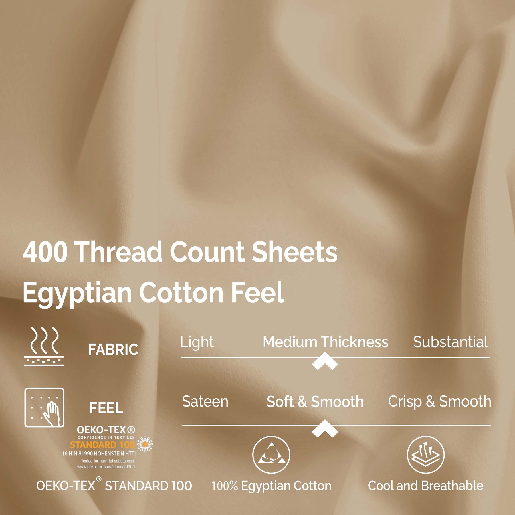 400 Thread Count Egyptian Cotton Solid Deep Pocket Sheet Set - Tan