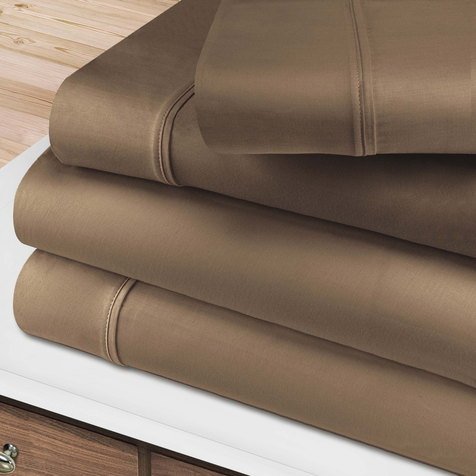 Superior 400 Thread Count Solid 100% Egyptian Cotton Deep Pocket Sheet Set - Taupe