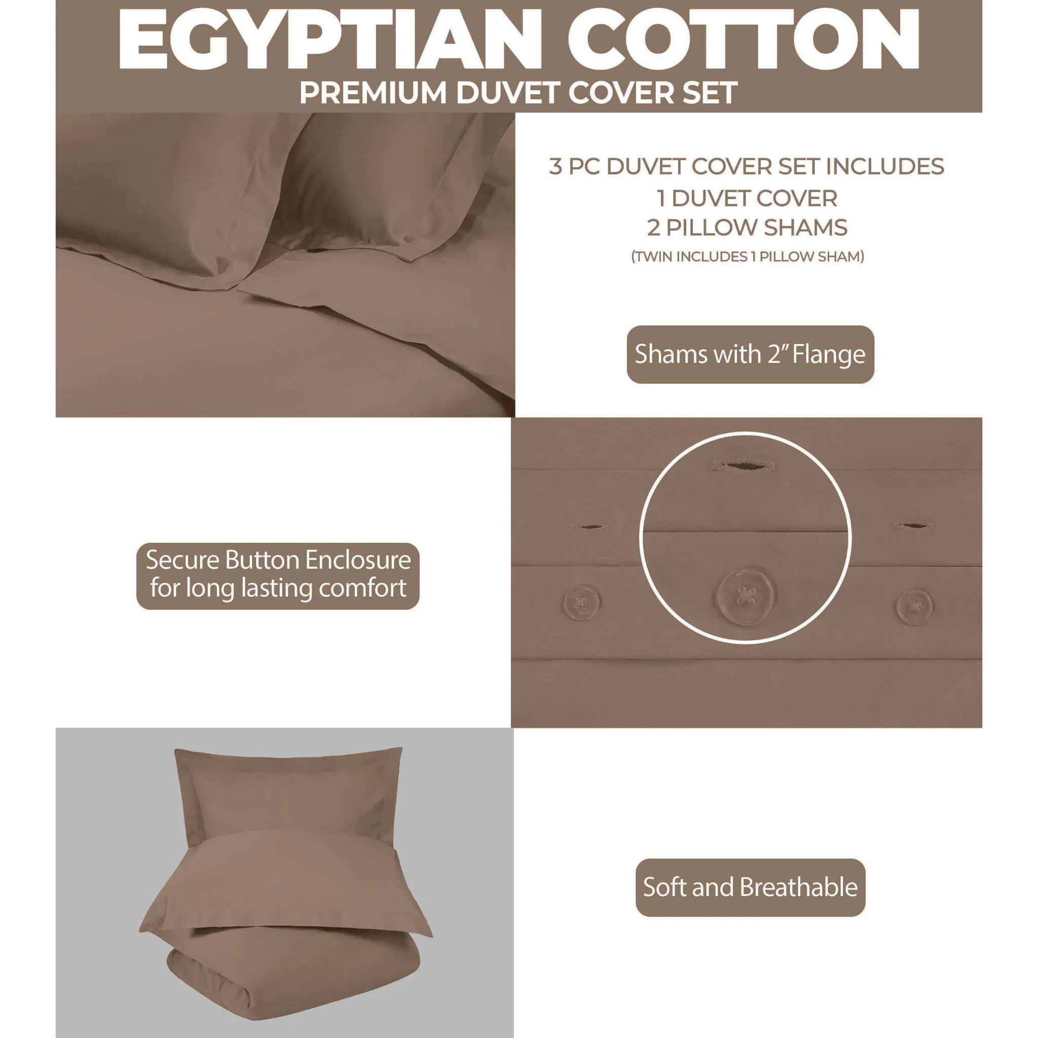 Egyptian Cotton 400 Thread Count Solid Luxury Duvet Cover Set - Egyptian Cotton Duvet Cover Set by Superior Brand