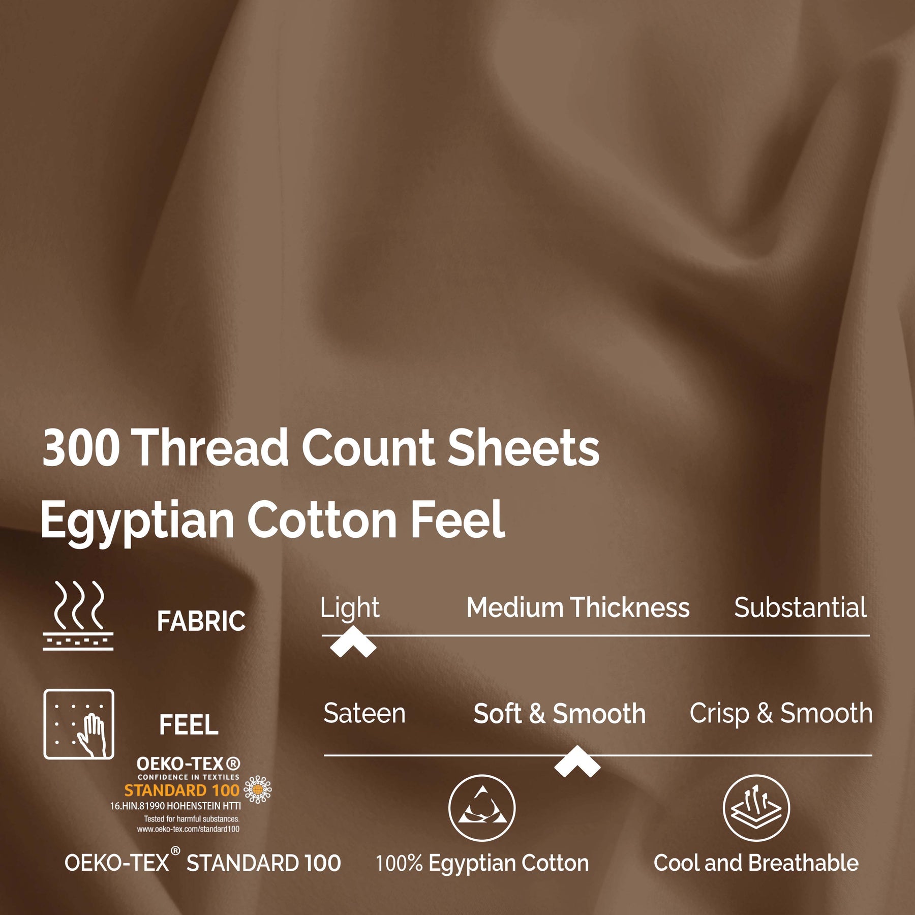 300 Thread Count Egyptian Cotton Solid Deep Pocket Sheet Set - Taupe