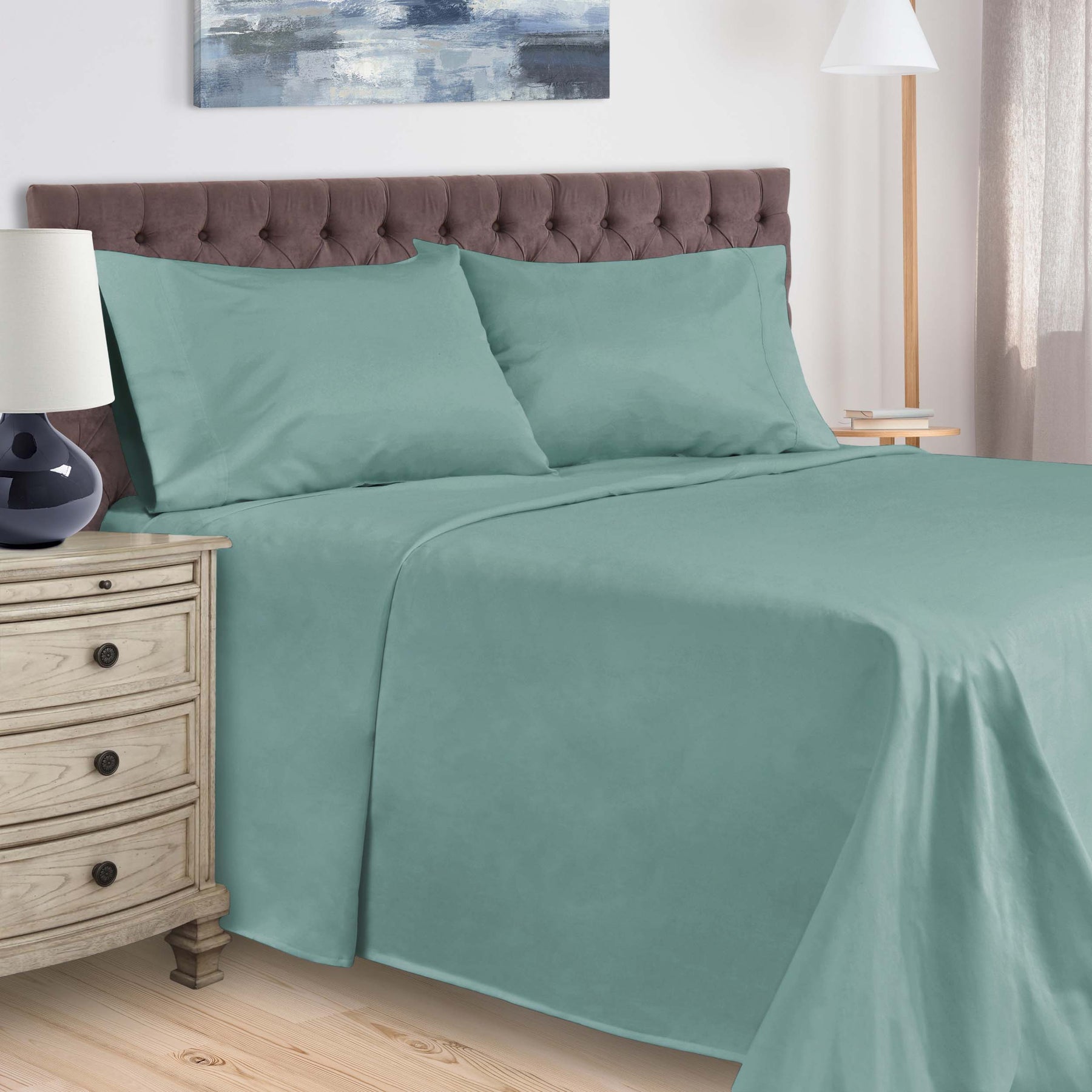 400 Thread Count Egyptian Cotton Solid Deep Pocket Sheet Set - Teal