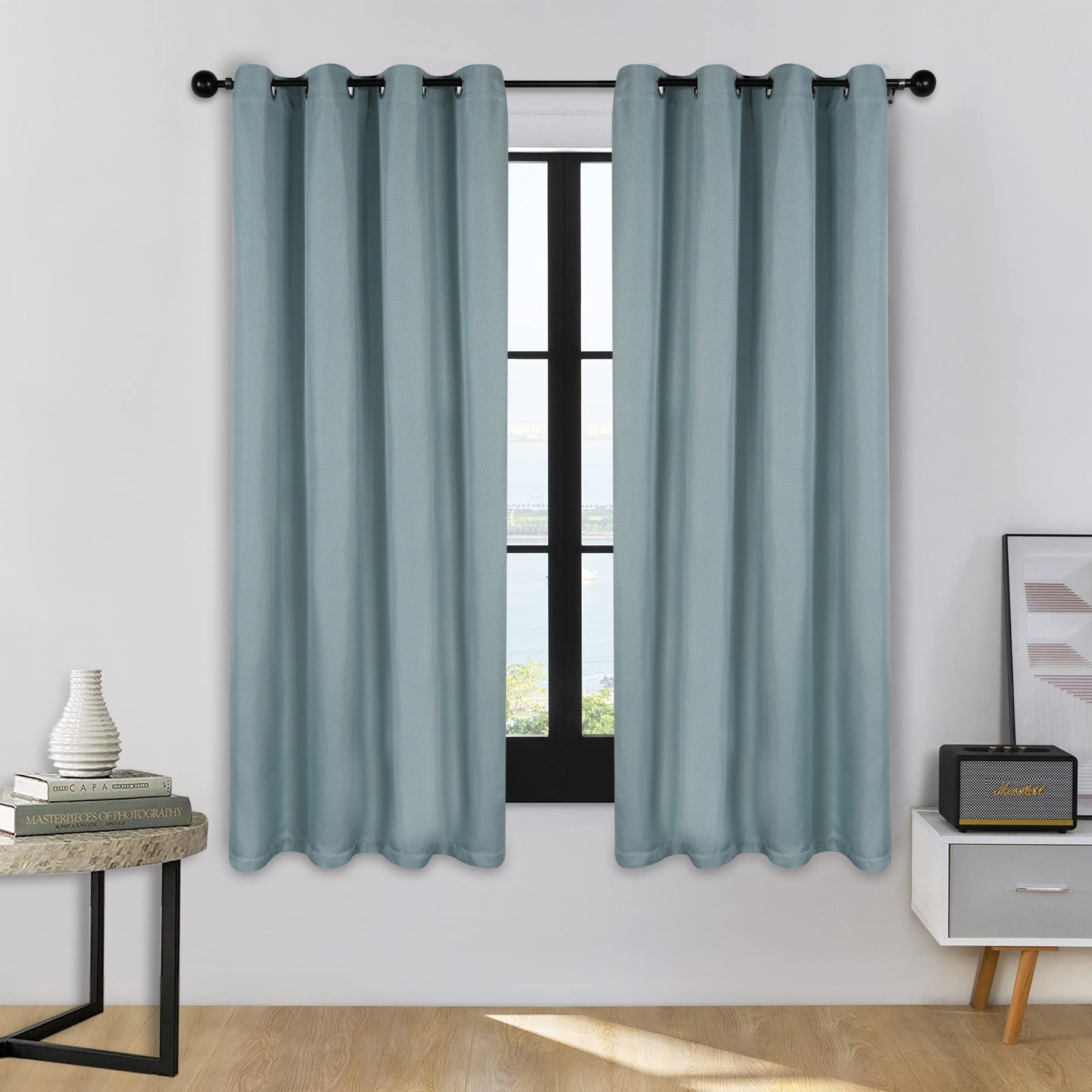 Linen Pattern Washable Room Darkening Blackout Curtains, Set of 2 - Teal