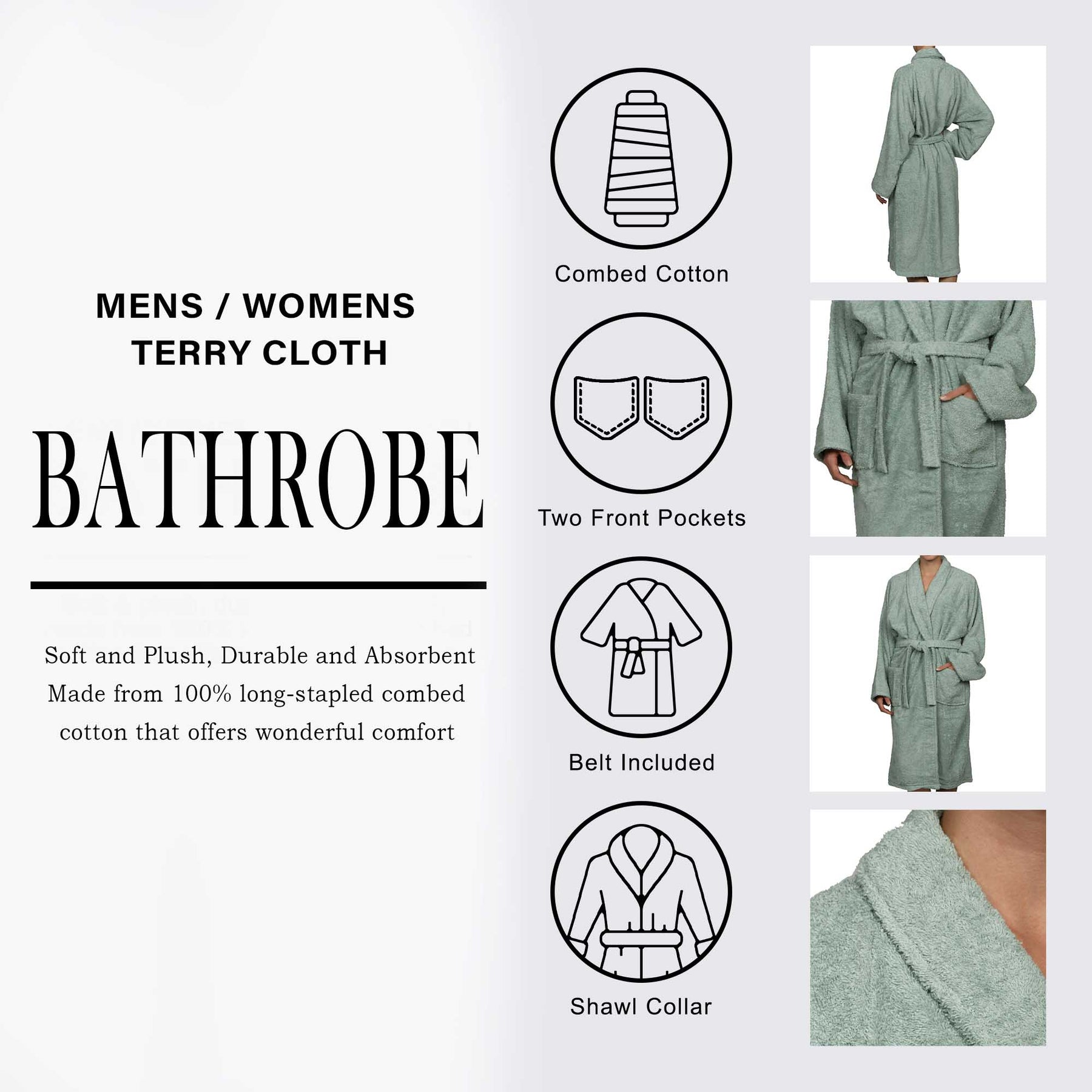 Cotton Ultra-Soft Terry Adult Unisex Lightweight Luxury Bathrobe