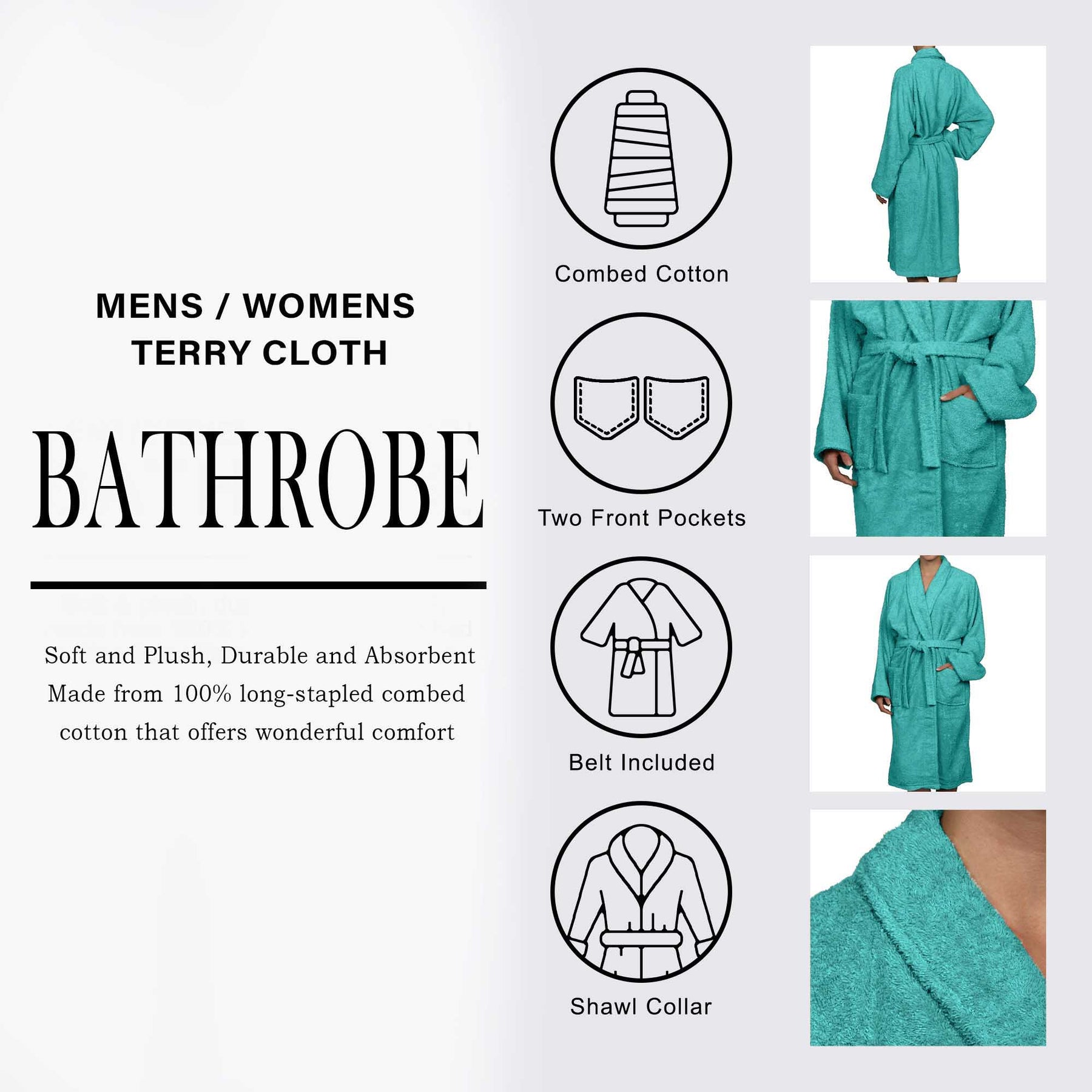 Cotton Ultra-Soft Terry Adult Unisex Lightweight Luxury Bathrobe