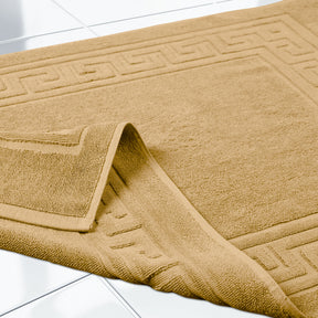 100% Cotton Highly-Absorbent Greek Key Border Solid 2-Piece Bath Mat Set - Toast