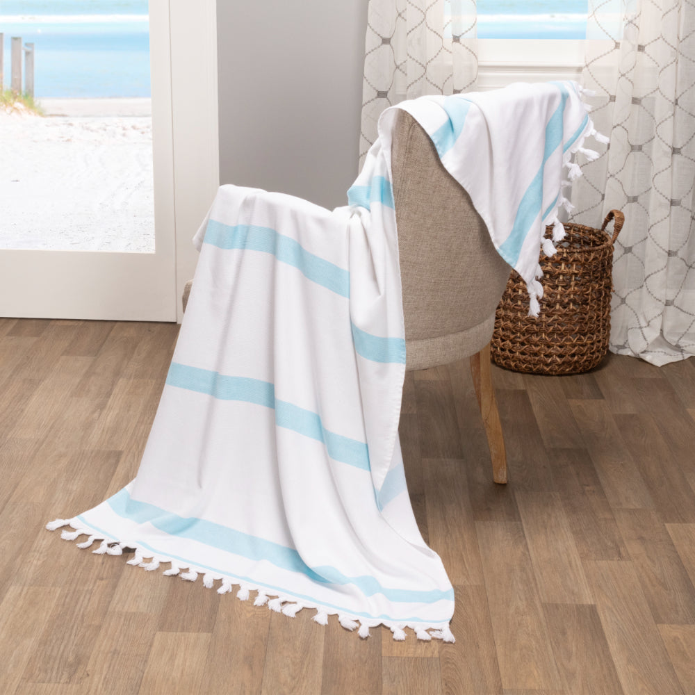 Tropical Cabana Stripe Fouta 4 Piece Beach Towel with Tassels - Beach Towel by Superior