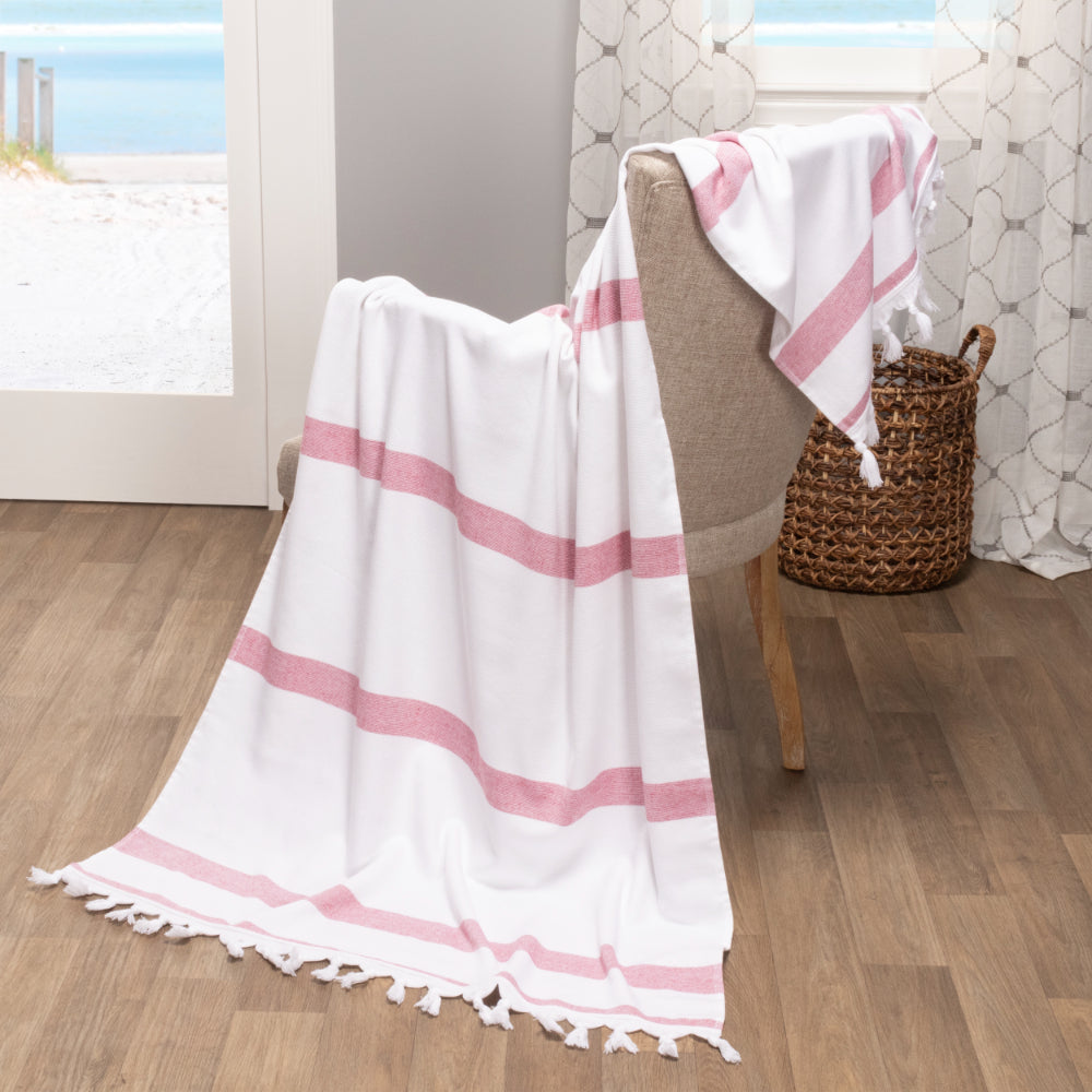 Tropical Cabana Stripe Fouta 4 Piece Beach Towel with Tassels - Beach Towel by Superior