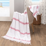 Tropical Cabana Stripe Fouta 4 Piece Beach Towel with Tassels - Beach Towel by Superior