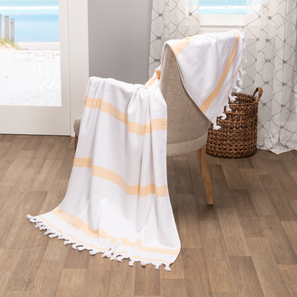 Tropical Cabana Stripe Fouta 2 Piece Beach Towel with Tassels - Beach Towel by Superior