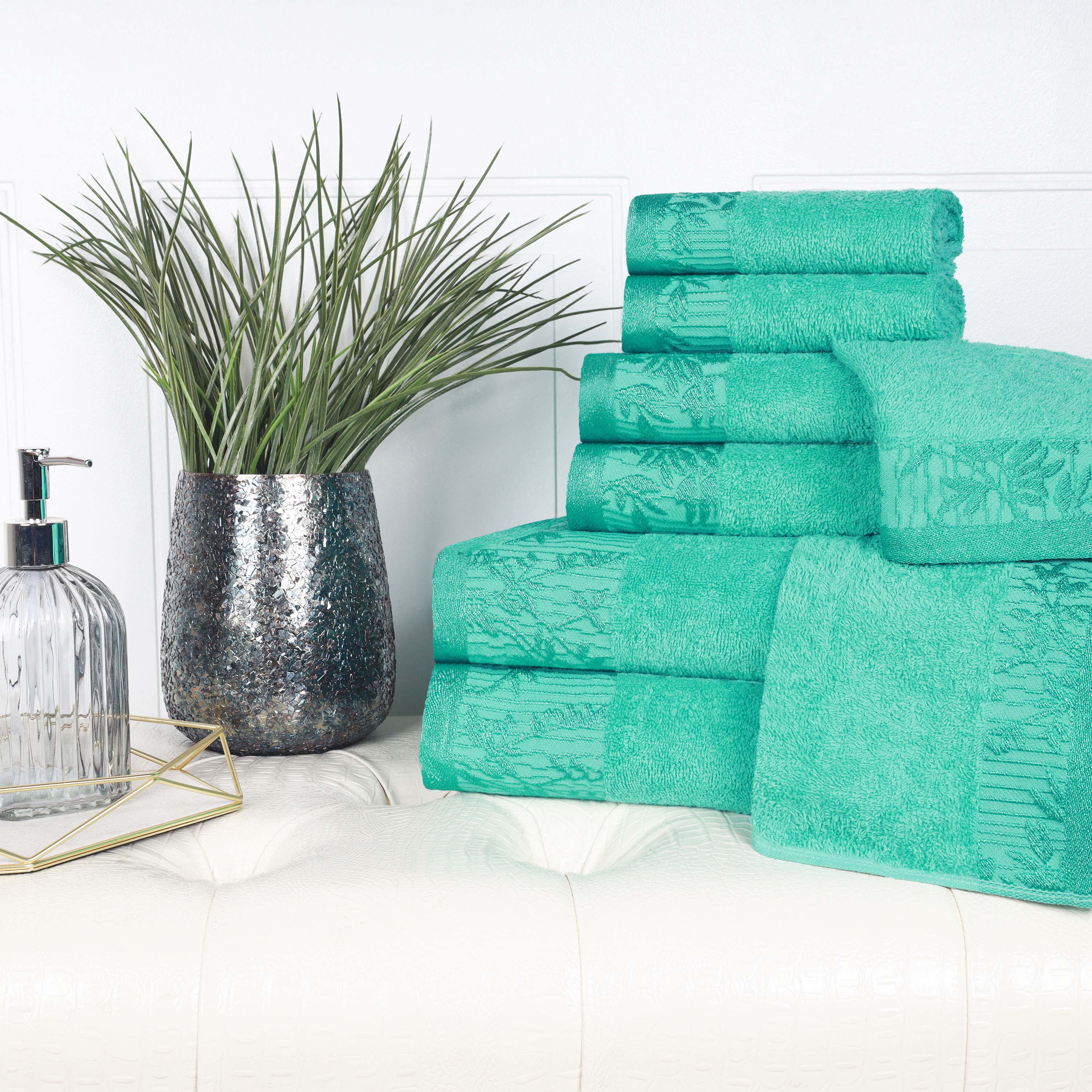 Wisteria Cotton Medium Weight Floral Jacquard Border 8 Piece Towel Set - Towel Set by Superior Brand