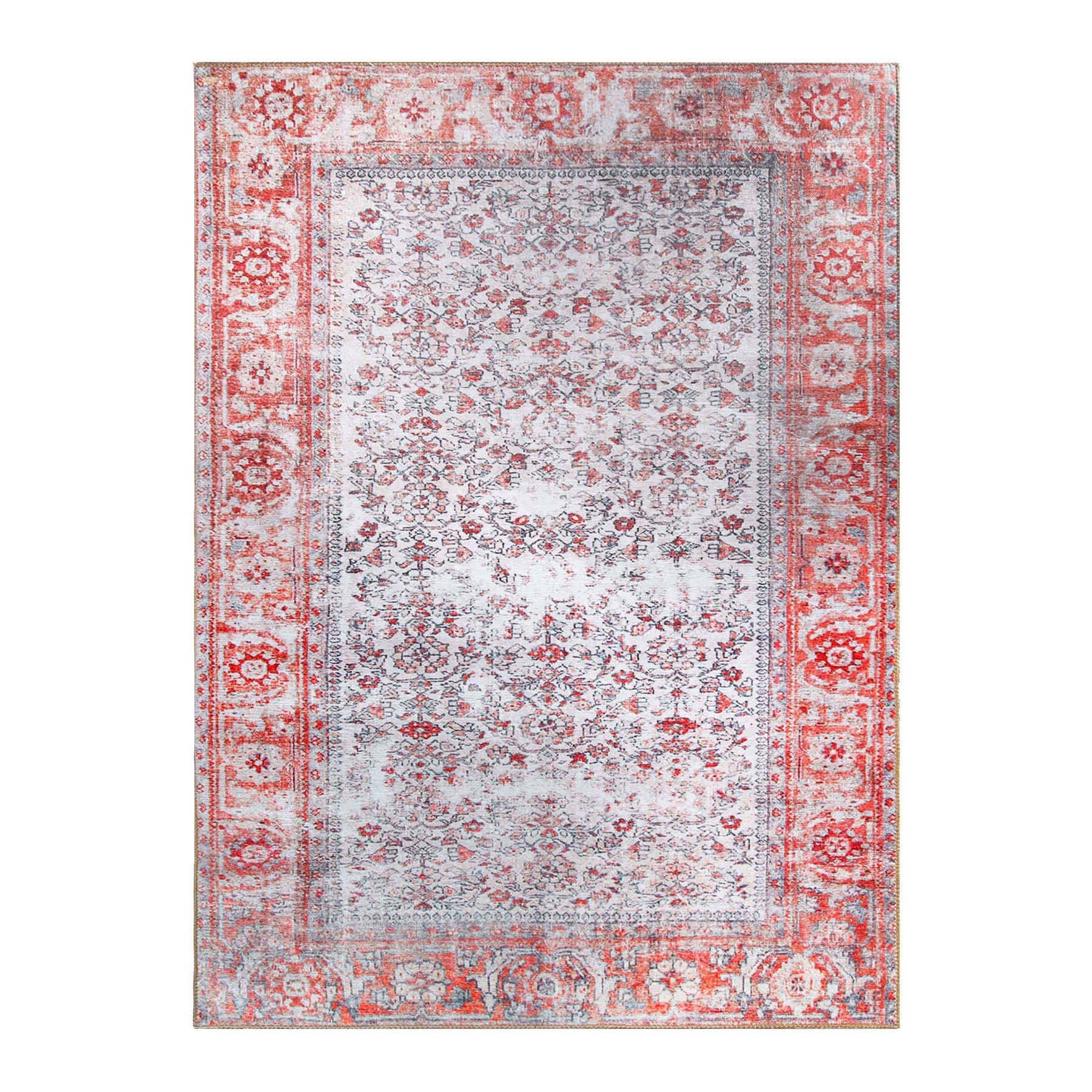Classic Antique Floral Polyester Flat-weave Indoor Area Rug - BerryRed