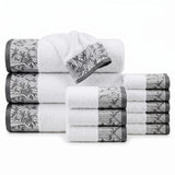Wisteria Floral Jacquard 12-Piece Cotton Towel Set – Medium Weight Bathroom Towels