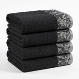Cotton Floral Jacquard Border Bath Towel Set of 4 - Wisteria