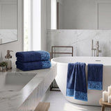 Cotton Floral Jacquard Border Bath Towel Set of 4 - Wisteria