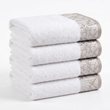 Cotton Floral Jacquard Border Bath Towel Set of 4 - Wisteria