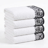 Cotton Floral Jacquard Border Bath Towel Set of 4 - Wisteria