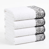 Cotton Floral Jacquard Border Bath Towel Set of 4 - Wisteria