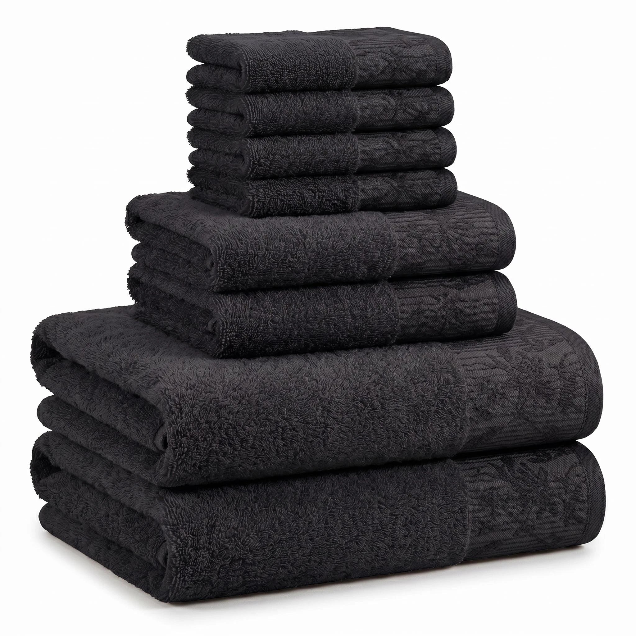 Wisteria Floral Jacquard 8-Piece Cotton Towel Set – Medium Weight Bathroom Towels