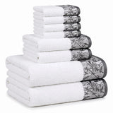 Wisteria Floral Jacquard 8-Piece Cotton Towel Set – Medium Weight Bathroom Towels