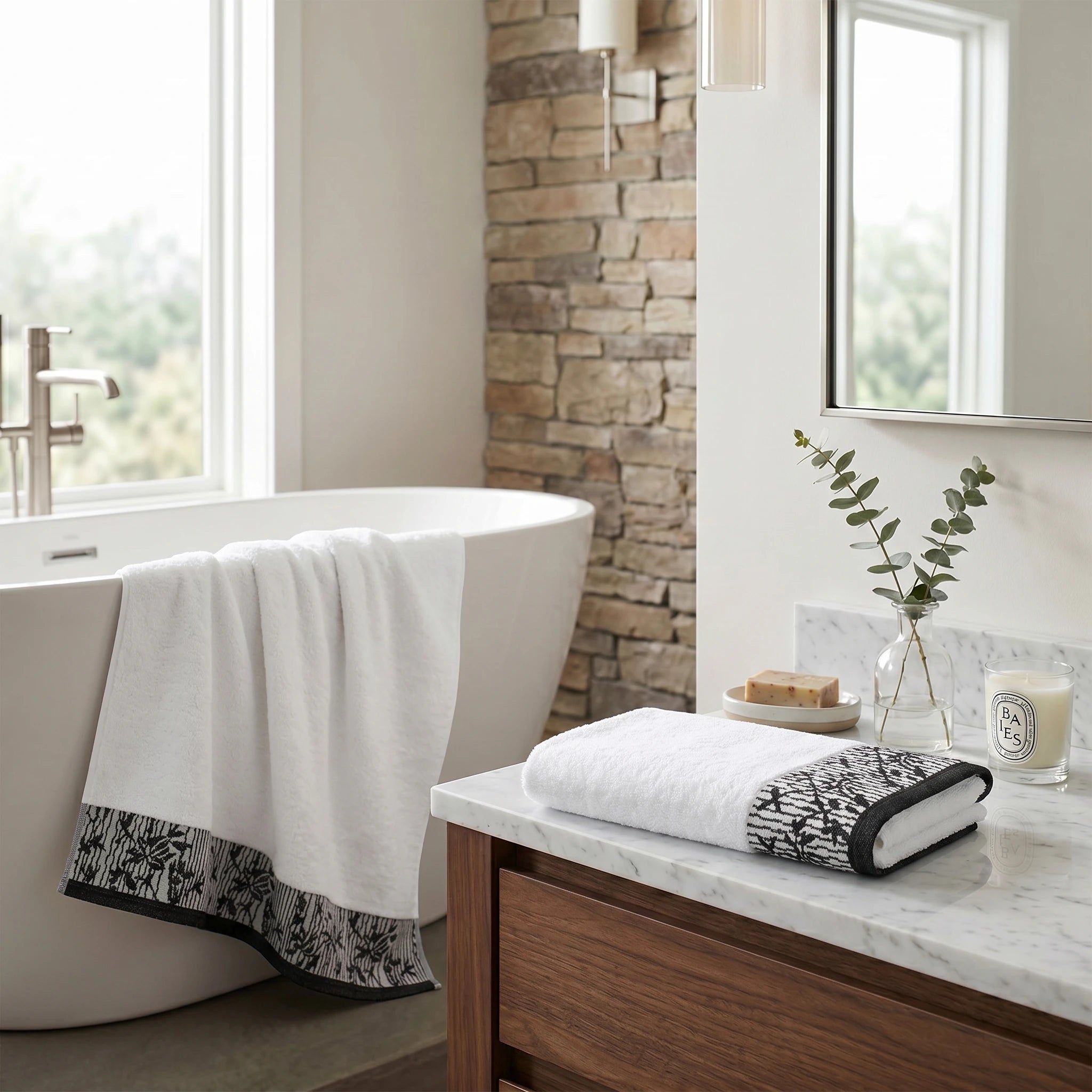Wisteria Floral Jacquard Cotton Bath Towels – Absorbent Medium Weight Full Body Towels
