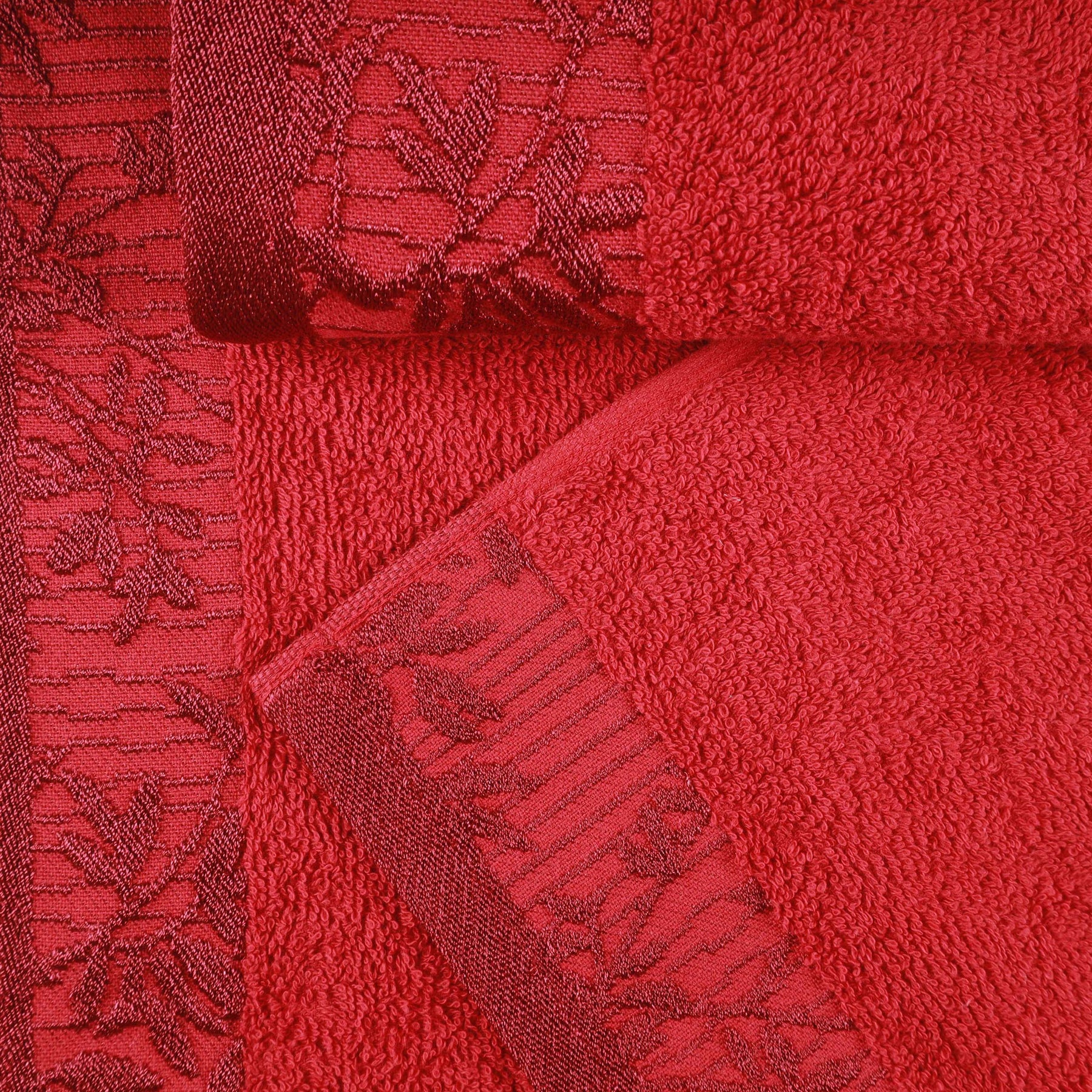 Superior Wisteria Cotton Floral Jacquard 3 Piece Towel Set - Garnet