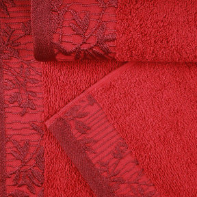 Superior Wisteria Cotton Floral Jacquard 3 Piece Towel Set - Garnet