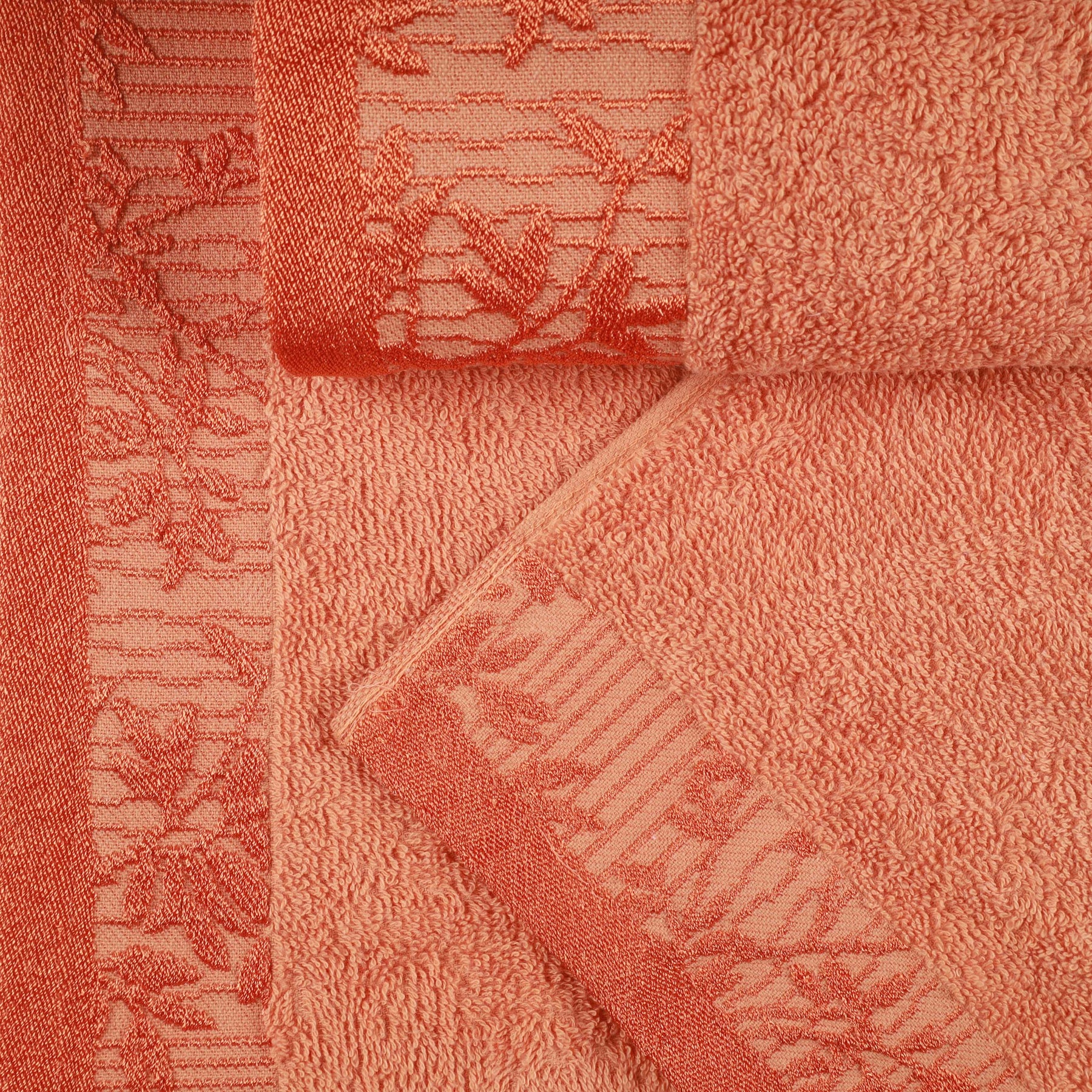 Superior Wisteria Cotton Floral Jacquard 3 Piece Towel Set - Mandarian