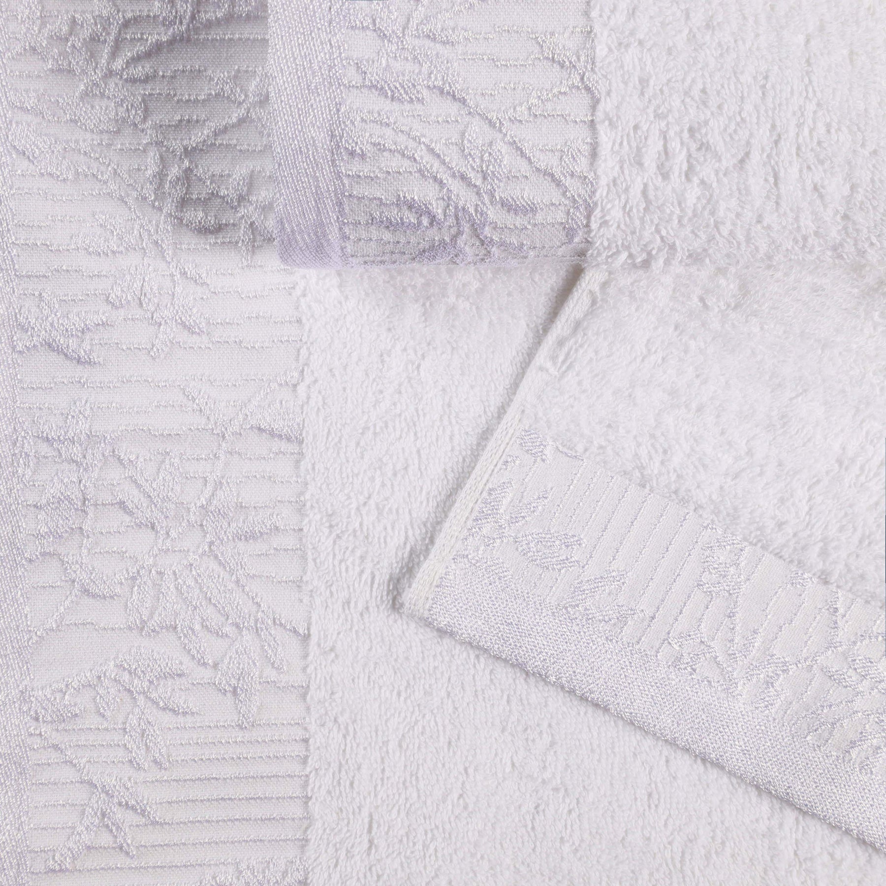 Superior Wisteria Cotton Floral Jacquard 8 Piece Towel Set - White-White