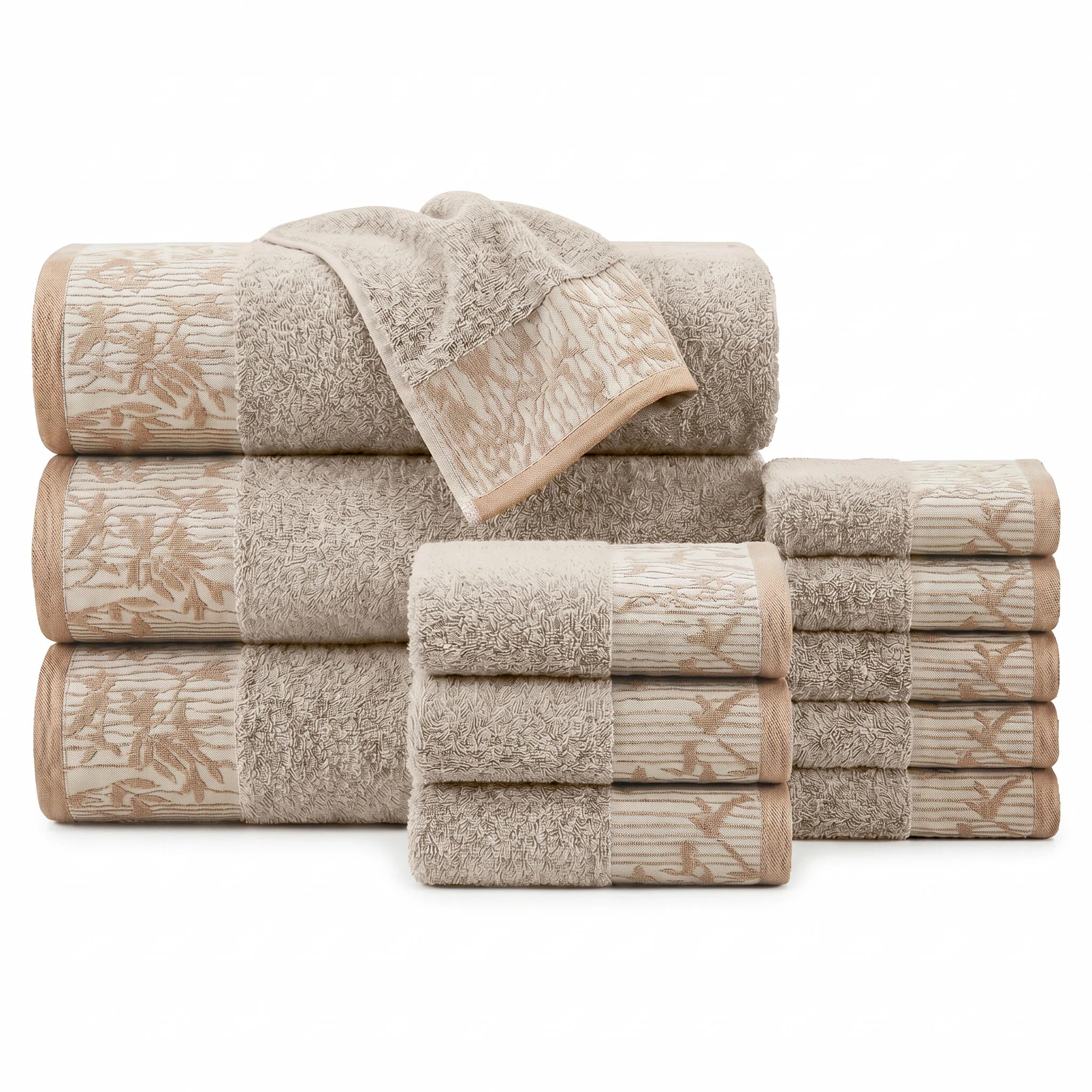 Wisteria Floral Jacquard 12-Piece Cotton Towel Set – Medium Weight Bathroom Towels