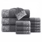 Wisteria Floral Jacquard 12-Piece Cotton Towel Set – Medium Weight Bathroom Towels