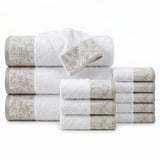 Wisteria Floral Jacquard 12-Piece Cotton Towel Set – Medium Weight Bathroom Towels