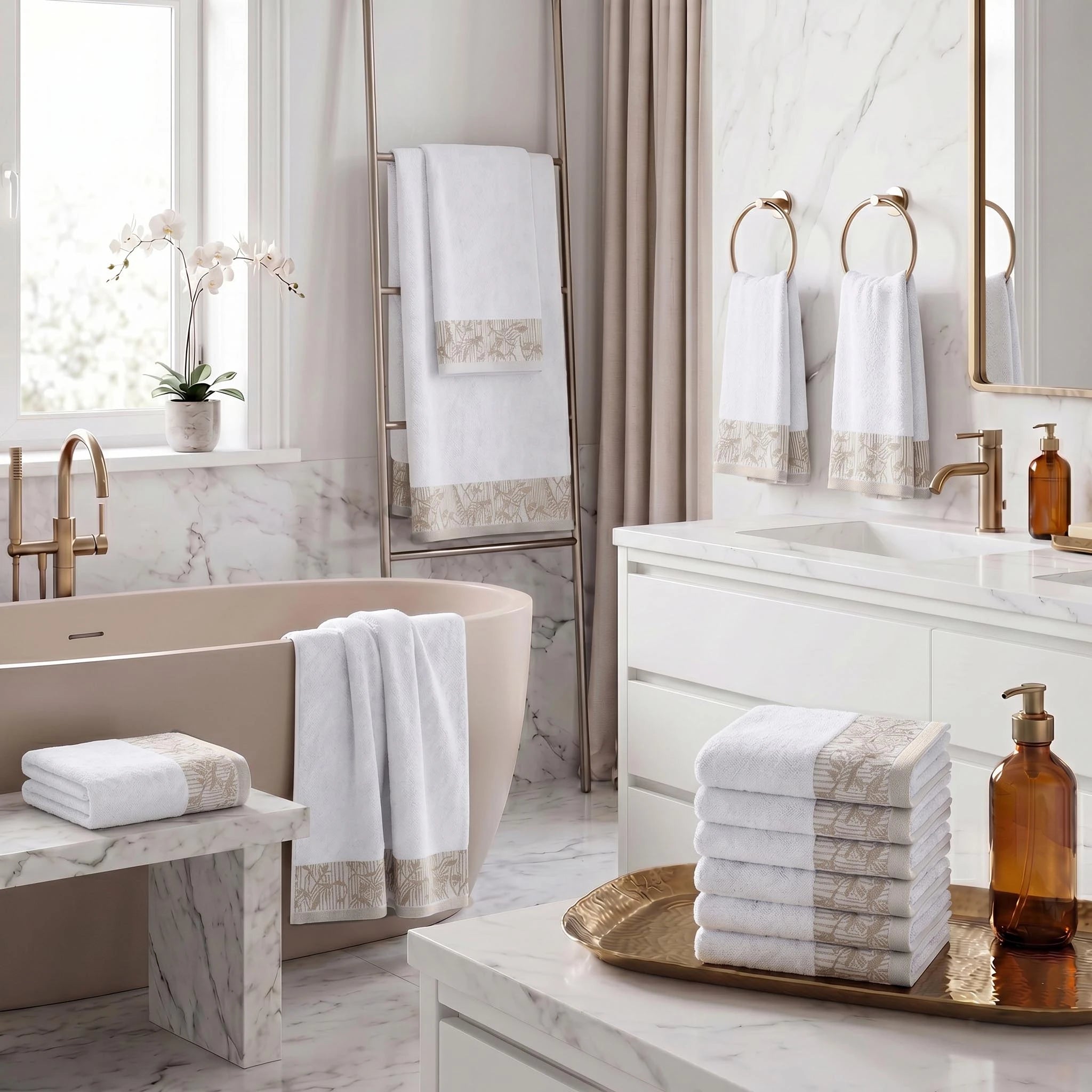 Wisteria Floral Jacquard 12-Piece Cotton Towel Set – Medium Weight Bathroom Towels