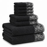 Wisteria Floral Jacquard 8-Piece Cotton Towel Set – Medium Weight Bathroom Towels